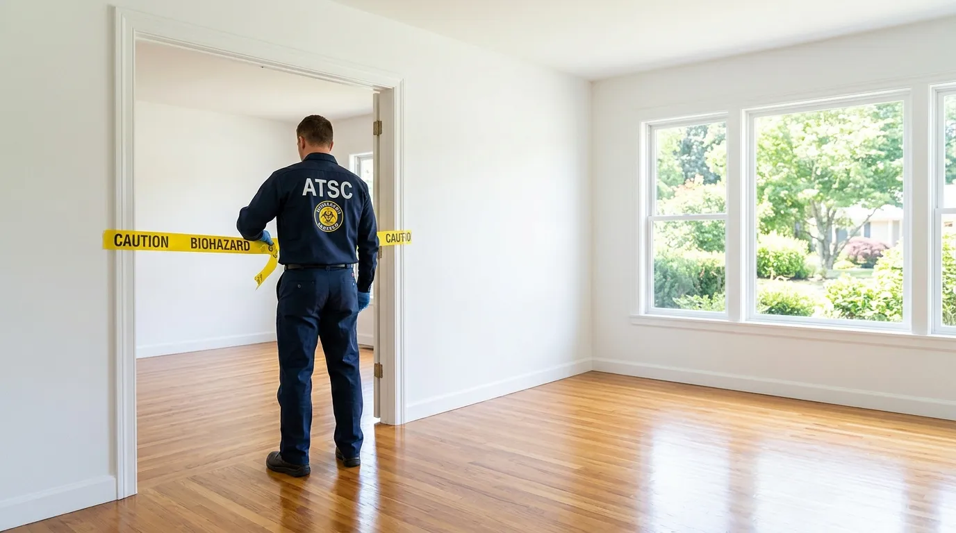 Certified biohazard cleanup crew performing Trauma Scene Cleanup in Dishman